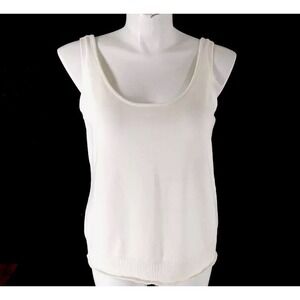 Liz Claiborne Sweater Top Size 1X Ivory Sleeveless Stretch Knit Pretty Trim